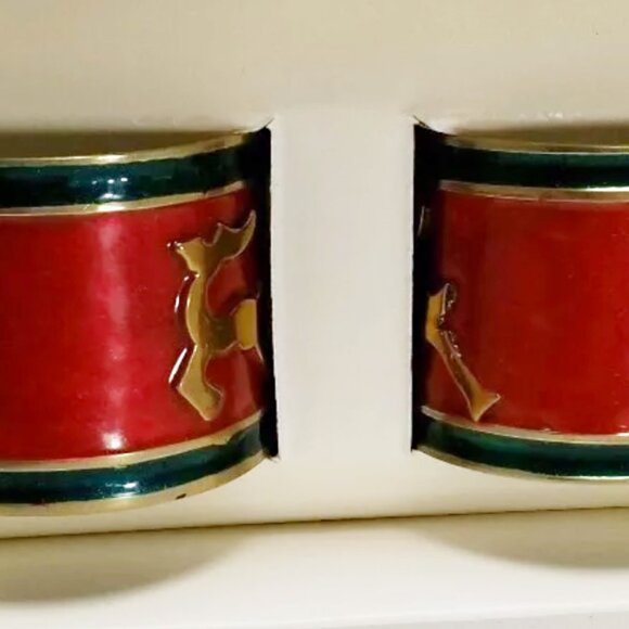 Set of 4 Pier 1 Imports Brass Holiday Napkin Rings Christmas Reindeer & Trees - Picture 2 of 4